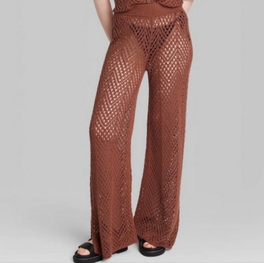 Wild Fable Women's Pants Brown Wide Leg Knit Swim Cover-up - Size XXS